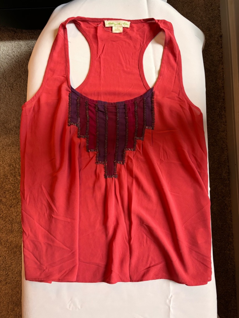 Staring at Stars by Anthropologie| Beaded Coral Tank – Size S - Picture 2 of 8